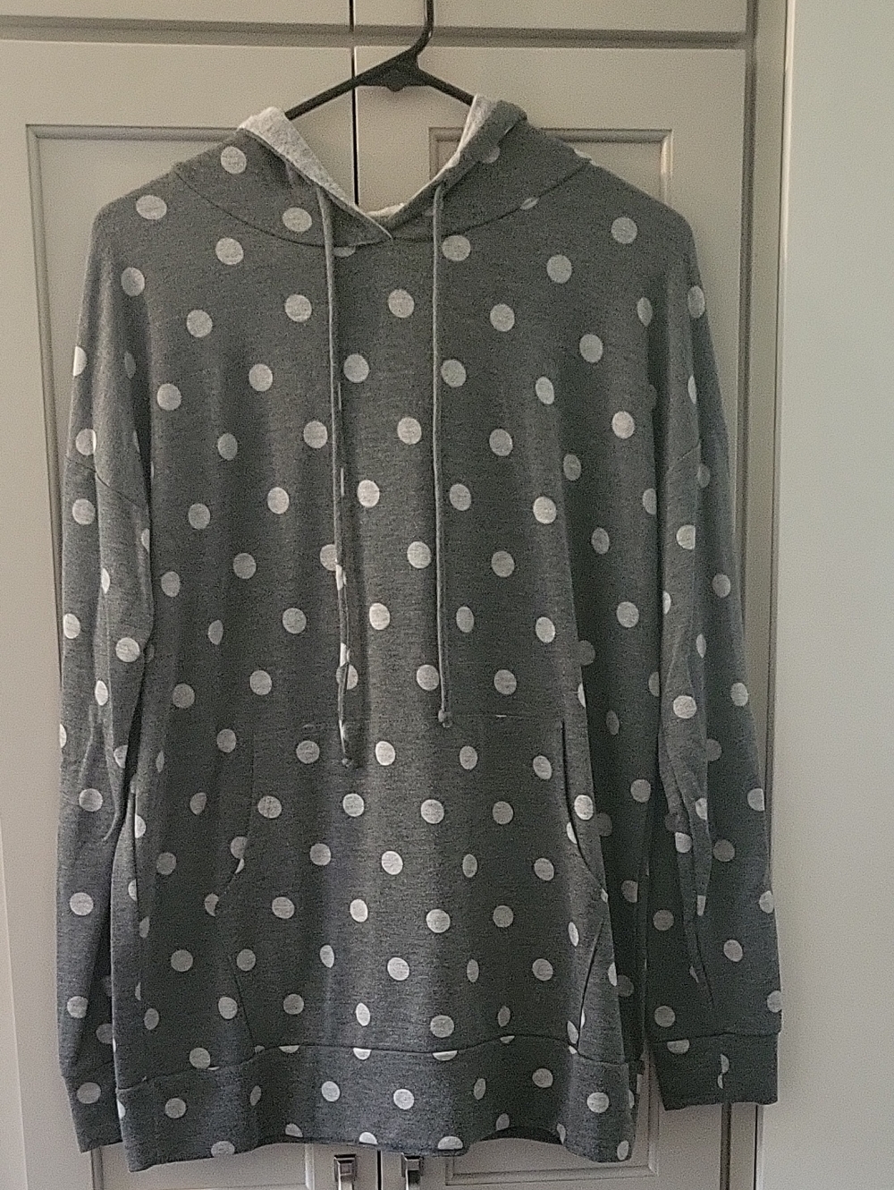 Soft Gray Polka Dot Hooded Pullover Sweatshirt